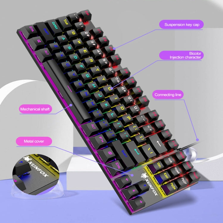Frendorf | XUNFOX K80 87 Tasten Kabelgebundene Gaming Mechanische Beleuchtete Tastatur, Kabellänge: 1,5 m (Rosa Weiß)