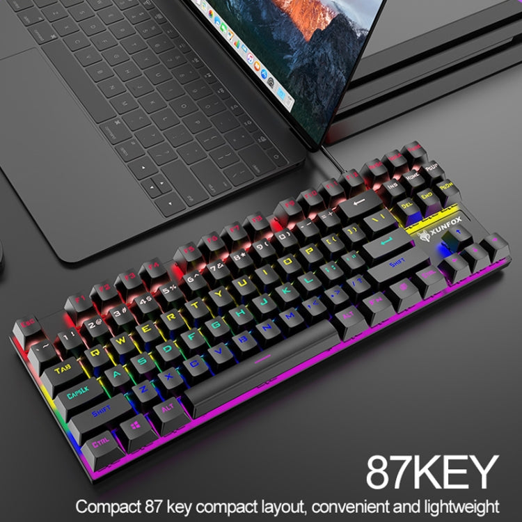 Frendorf | XUNFOX K80 87 Tasten Verdrahtete Gaming Mechanische Beleuchtete Tastatur, Kabellänge: 1,5m (Weiß Gelb)