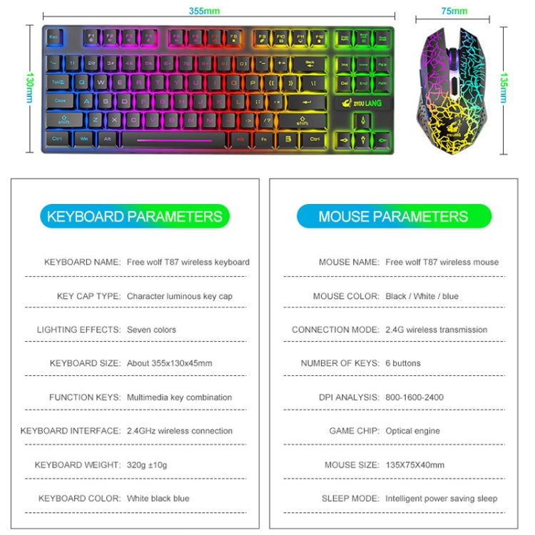 Frendorf | ZIYOU LANG T87 Gaming Leuchtendes Kabelloses Tastatur- und Maus-Set (Weiß)