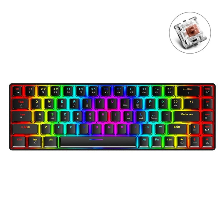 Frendorf | ZIYOU LANG T8 68 Tasten RGB Leuchtende Gaming Mechanische Tastatur, Kabel Länge:1,6m (Schwarzer Teeschaft)