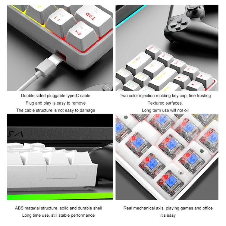 Frendorf | ZIYOU LANG T8 68 Tasten RGB Leuchtende Gaming Mechanische Tastatur, Kabel Länge: 1,6 m (Weiß Grüner Schaft)