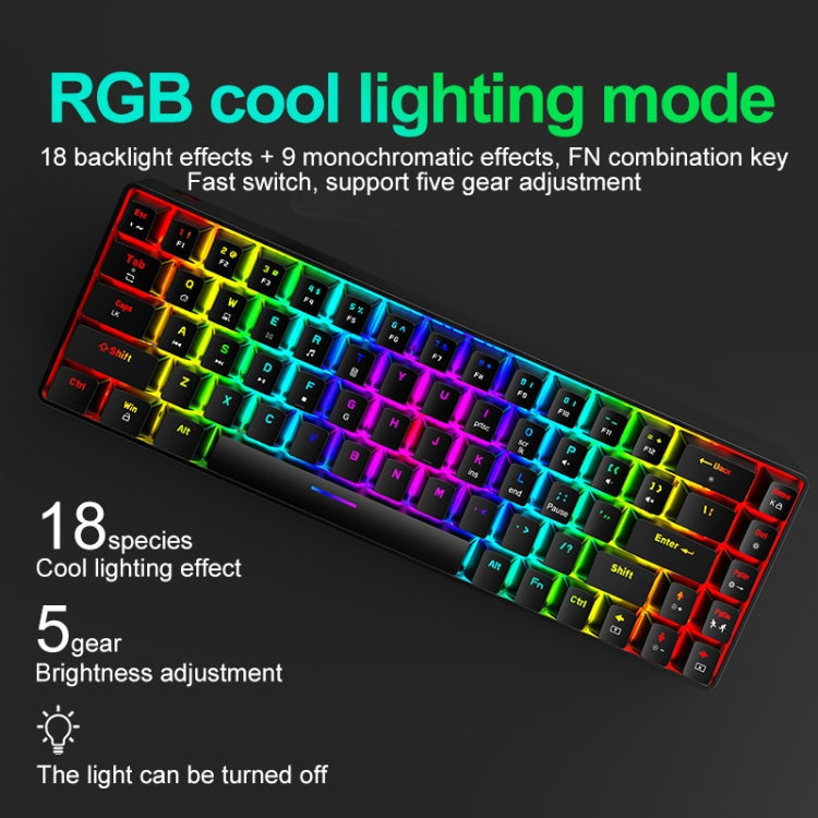 Frendorf | ZIYOU LANG T8 68 Tasten RGB Leuchtende Gaming Mechanische Tastatur, Kabel Länge: 1,6 m (Weiß Grüner Schaft)