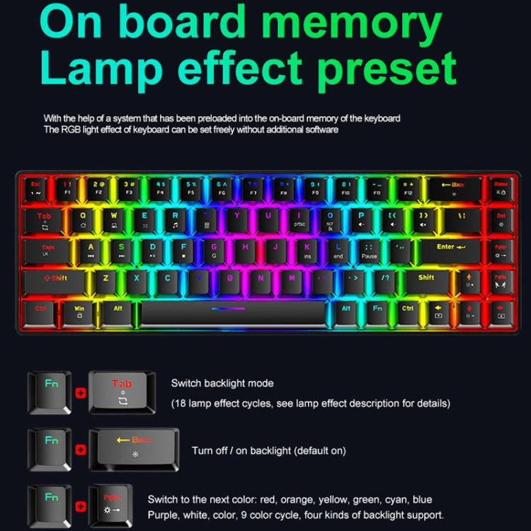 Frendorf | ZIYOU LANG T8 68 Tasten RGB Leuchtende Gaming Mechanische Tastatur, Kabel Länge: 1,6 m (Weiß Grüner Schaft)