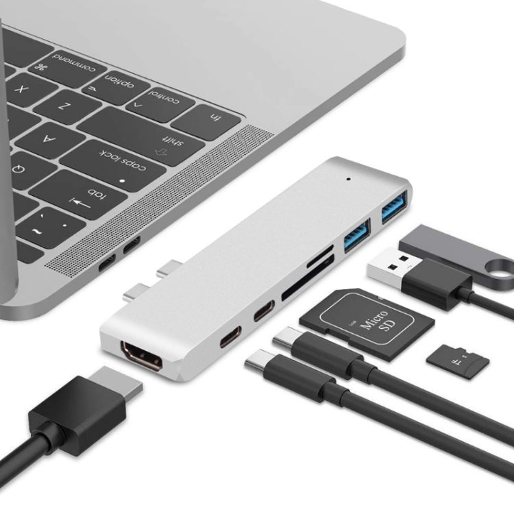 Frendorf | 7 In 1 100W USB 3.1 Zu 20VPD+Karteleser Daten+HUB+HDMI 4K Konverter(Silber)