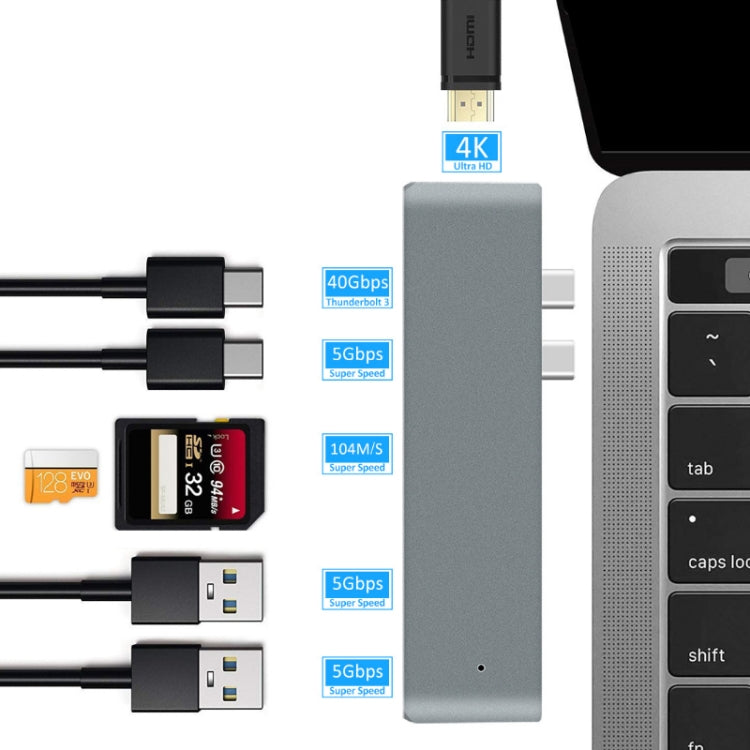 Frendorf | 7 In 1 100W USB 3.1 Zu 20VPD+Karteleser Daten+HUB+HDMI 4K Konverter(Silber)
