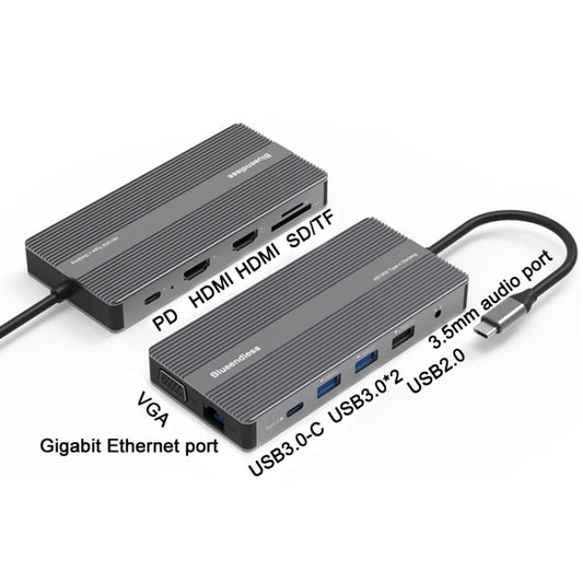 Frendorf | Blueendless Typ-C+USB 3.0/2.0+VGA+3.5mm Audio Schnittstellen HUB(12 in 1)