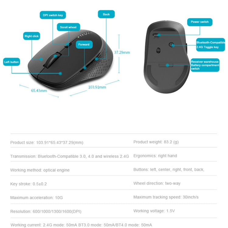 Frendorf | Rapoo M300G 1600DPI 3 Tasten Laptop Büro Silent Wireless Bluetooth Maus (Hellgrau)