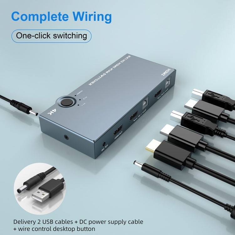 Frendorf | 2 In 1 Out 4K 60Hz KVM HDMI Switch USB Swltch Splitter Box HUB (Silber Grau)