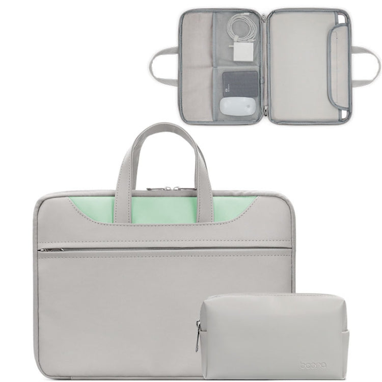 Frendorf | Baona BN-Q006 PU Leder Voll Öffnung Laptop Handtasche Für 14 Zoll(Grau+Minzgrün+Power Bag)
