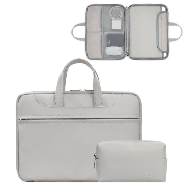 Frendorf | Baona BN-Q006 PU Leder Vollöffnende Laptop-Handtasche Für 15/15,6/16 Zoll (Grau+Power Bag)