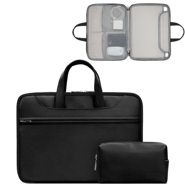 Frendorf | Baona BN-Q006 PU Leder Vollöffnung Laptop Handtasche Für 15/15.6/16 Zoll (Schwarz+Power Bag)