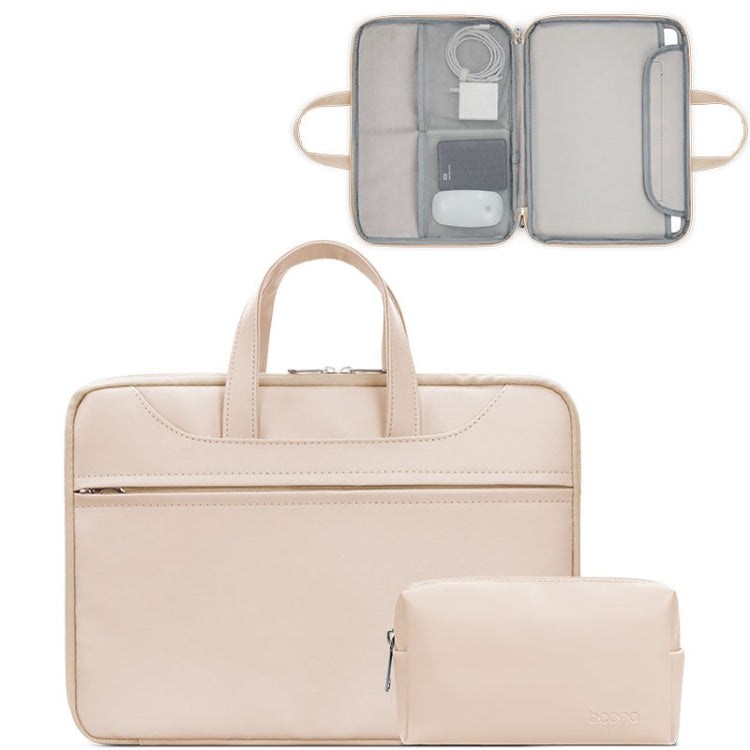 Frendorf | Baona BN-Q006 PU Leder Vollöffnung Laptop-Handtasche für 15/15,6/16 Zoll (Helles Aprikosenfarbe + Power Bag)