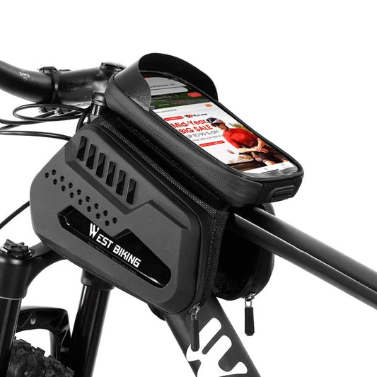 Frendorf | WEST BIKING Fahrrad TPU Hartschalen Frontträger Beidseitige Handytasche (Schwarz)