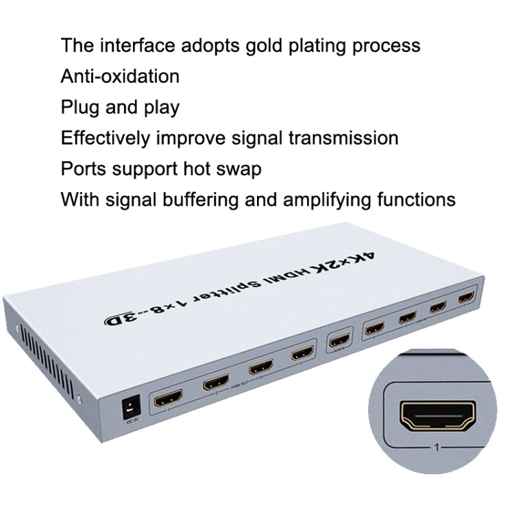 Frendorf | DTECH DT-7148 HDMI 2.0 1 In 8 Out 4K X 2K HD Splitter, CN Stecker