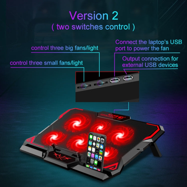 Frendorf | CoolCold 17 Zoll Gaming Laptop Kühler Sechs Lüfter Zwei USB-Anschlüsse 2600RPM Laptop Kühlpad (Schwarz Rot)