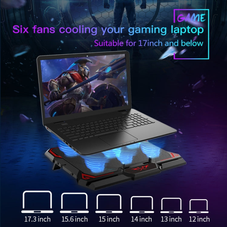 Frendorf | CoolCold 17 Zoll Gaming Laptop Kühler Sechs Lüfter Zwei USB-Anschlüsse 2600RPM Laptop Kühlpad (Schwarz Rot)