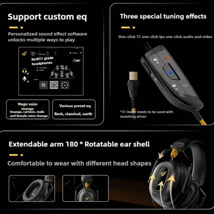 Frendorf | SOMIC G936N Headset 7.1 Computer Mobile Gaming Treiberfreie Kopfhörer (Schwarz)