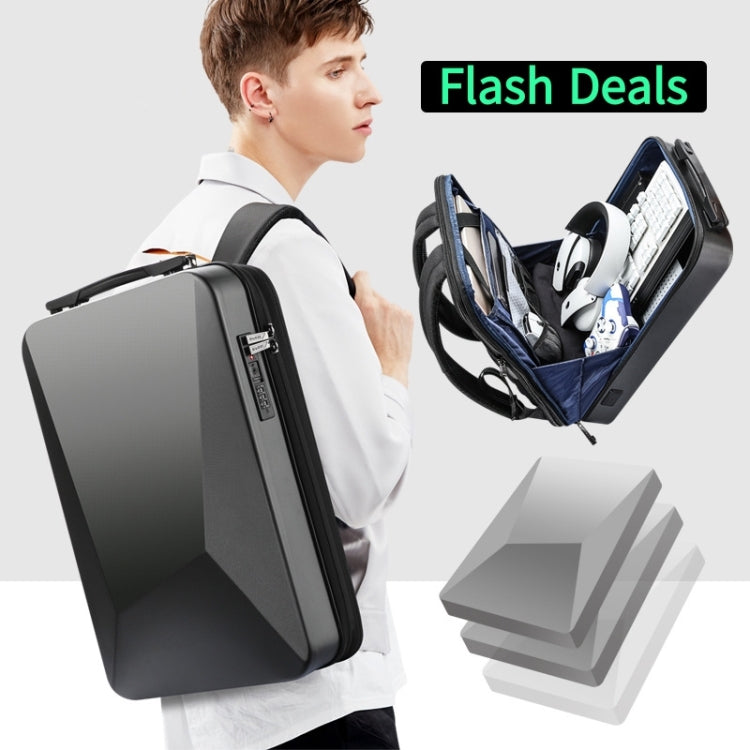 Frendorf | Bopai 61-93318A Hartschalen wasserdichter erweiterbarer Rucksack mit USB-Ladeanschluss, Spezifikation: Passwort (Silber)