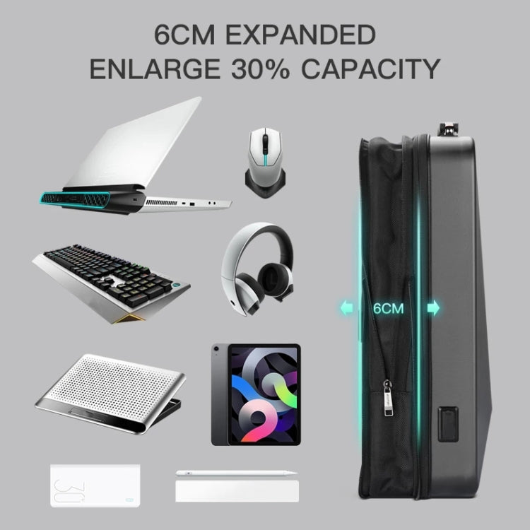 Frendorf | Bopai 61-93318A Hartschalen wasserdichte erweiterbare Rucksack mit USB-Ladeanschluss, Spec: Passwort (Schwarz)