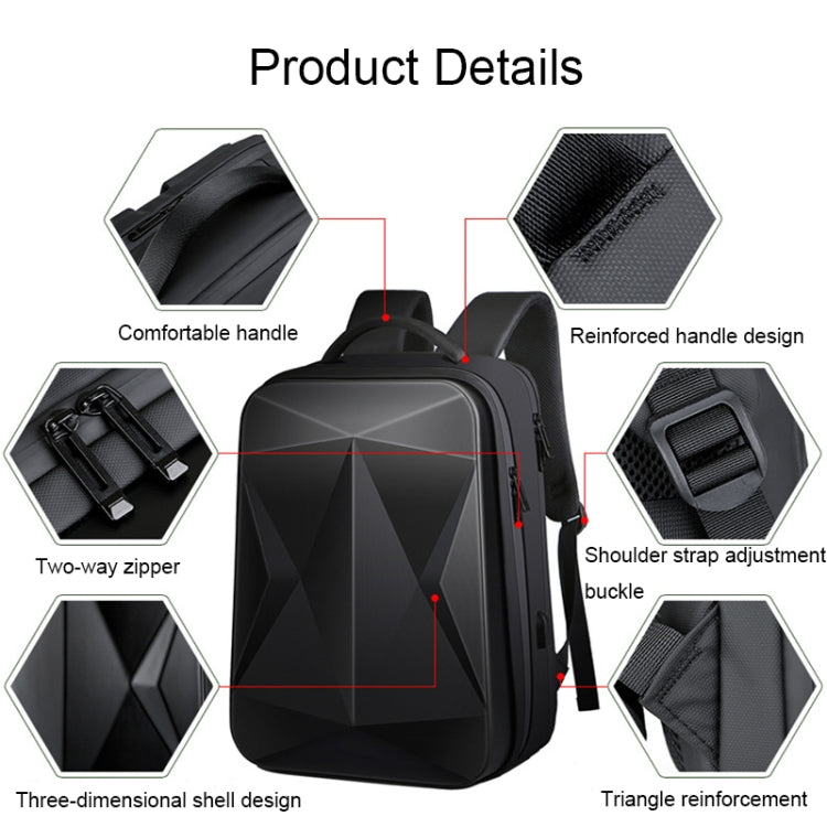 Frendorf | 160 Großer Kapazität ABS Wasserdichter Laptop-Rucksack mit USB-Ladeanschluss (Schwarz)