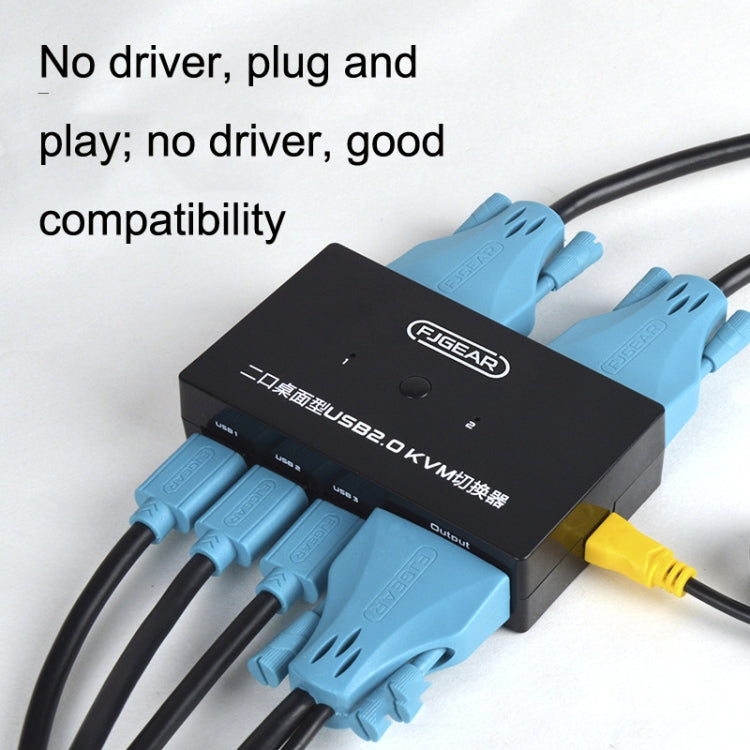 Frendorf | FJGEAR FJ-201UK 2 In 1 Out KVM Switcher Mit Desktop Controller Mit Kabel (Schwarz)