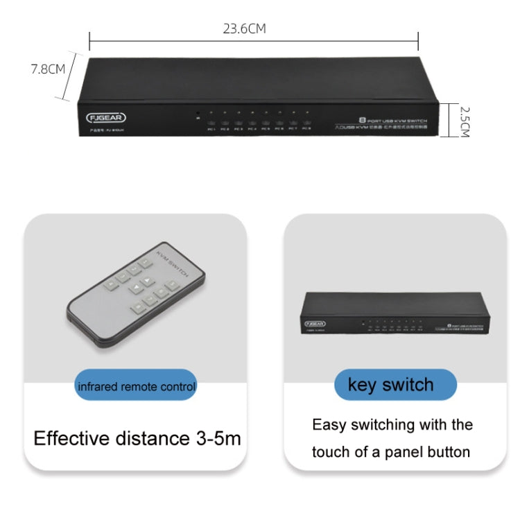 Frendorf | FJGEAR FJ-810UK 8 In 1 Out Computer Host VGA Zu KVM Switcher Mit Desktop Switch, EU Stecker (Schwarz)