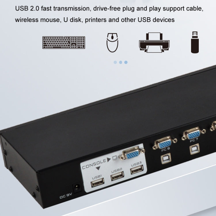 Frendorf | FJGEAR FJ-810UK 8 In 1 Out Computer Host VGA Zu KVM Switcher Mit Desktop Switch, EU Stecker (Schwarz)