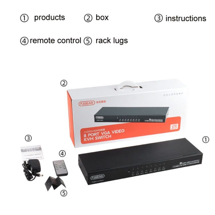 Frendorf | FJGEAR FJ-810UK 8 In 1 Out Computer Host VGA Zu KVM Switcher Mit Desktop Switch, EU Stecker (Schwarz)