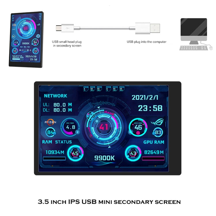 Frendorf | 3,5 Zoll IPS Ansicht Alle Computer Monitor USB Gehäuse Vice Bildschirm Set 1 (Schwarz)
