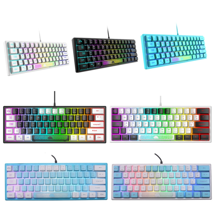 Frendorf | ZIYOULANG K61 62 Tasten Spiel RGB Beleuchtung Notebook Kabelgebundenes Keyboard, Kabel Länge: 1.5m(BlaU Weiß)