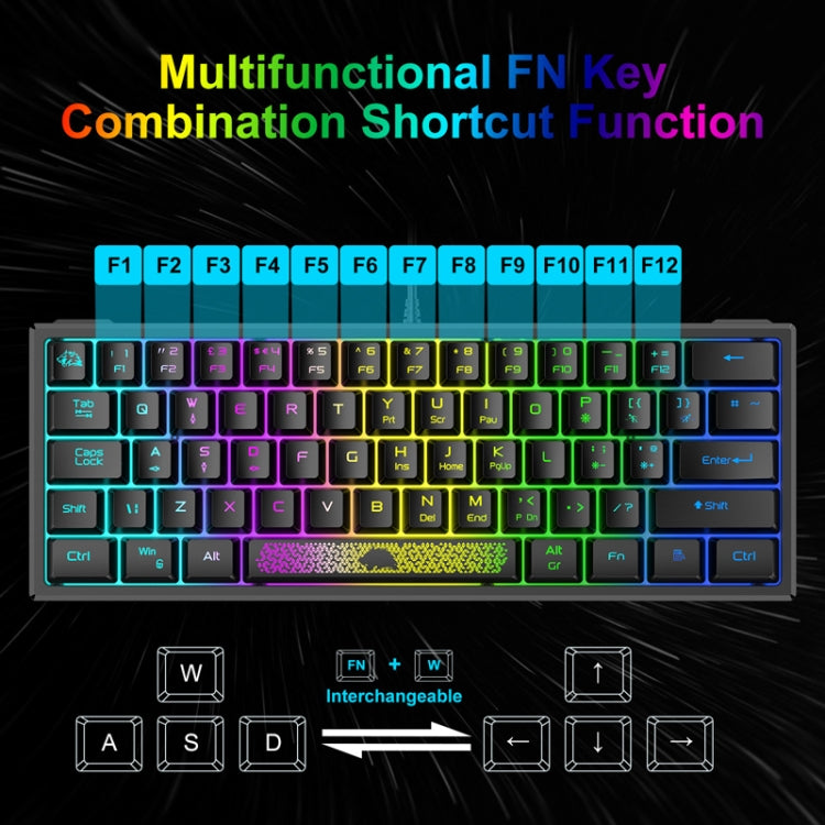 Frendorf | ZIYOULANG K61 62 Tasten Spiel RGB Beleuchtung Notebook Kabelgebundenes Keyboard, Kabel Länge: 1.5m(BlaU Weiß)