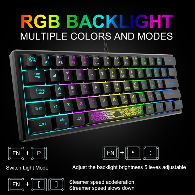 Frendorf | ZIYOULANG K61 62 Tasten Spiel RGB Beleuchtung Notebook Kabelgebundenes Keyboard, Kabel Länge: 1.5m(BlaU Weiß)