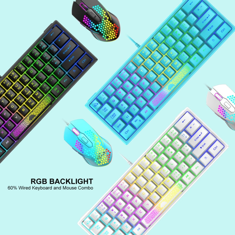 Frendorf | ZIYOULANG K61 62 Tasten Spiel RGB Beleuchtung Notebook Kabelgebundenes Keyboard, Kabel Länge: 1.5m(BlaU Weiß)
