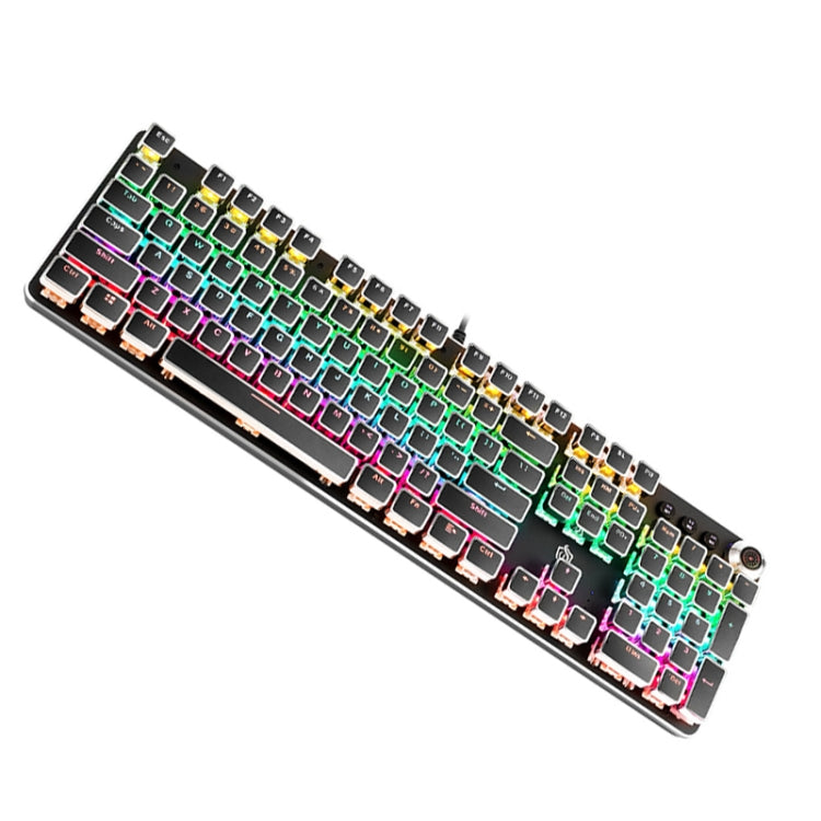 Frendorf | K820 104 Tasten Retro Punk Plating Knopf Leuchtend Verdrahteter Grüner Schaft Tastatur, Kabel Länge: 1.6m, Stil: Quadratisch (Schwarz)