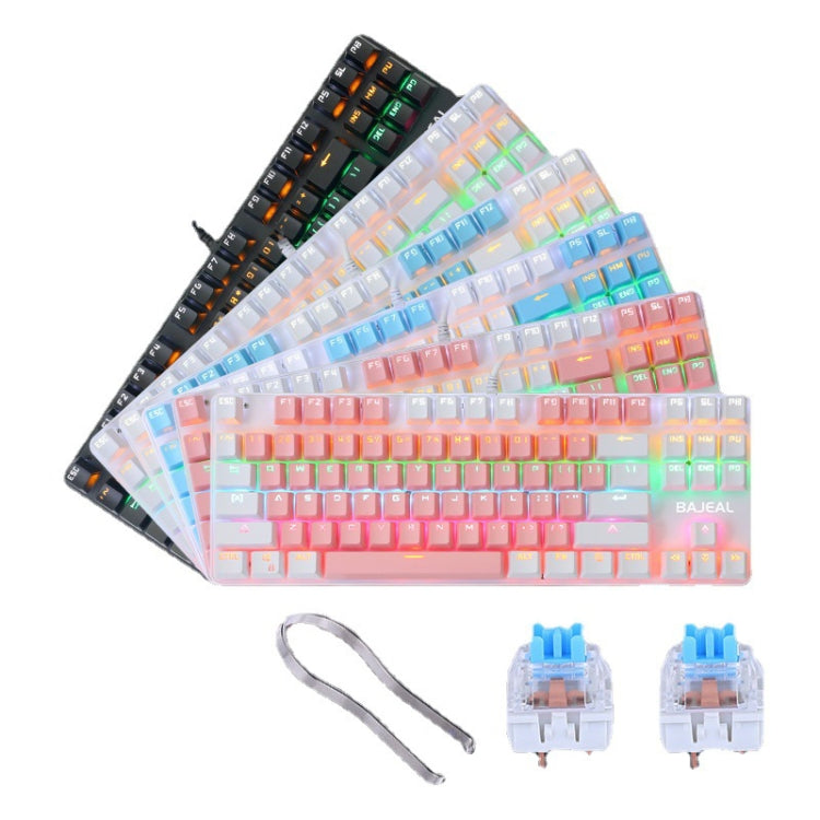 Frendorf | BAJEAL K100 87 Tasten Grüner Schaft Verdrahtete Mechanische Tastatur, Kabellänge: 1,6m(Weiß Rosa)
