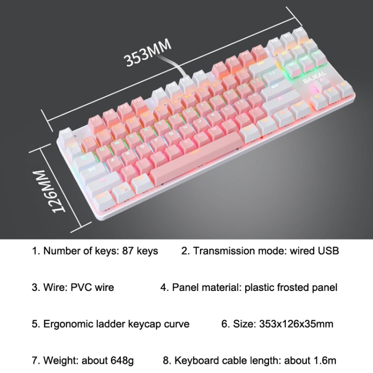 Frendorf | BAJEAL K100 87 Tasten Grüner Schaft Verdrahtete Mechanische Tastatur, Kabel länge: 1,6m (Blau Weiß)
