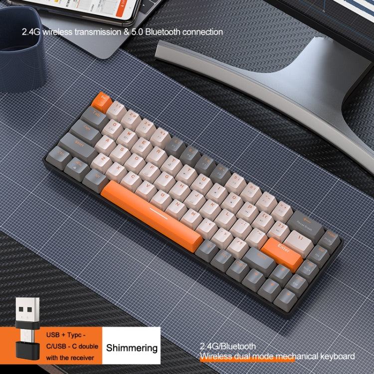 Frendorf | ZIYOU LANG K68 68-Tasten Bluetooth Drahtlos Dual-Modell Mechanische Tastatur, Stil: Rote Welle Version (Schimmernd)