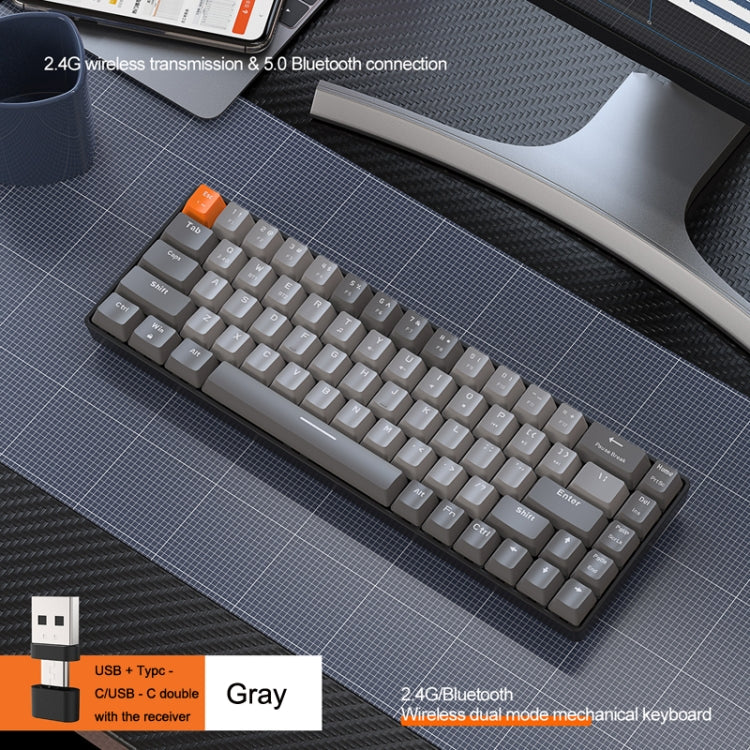 Frendorf | ZIYOU LANG K68 68 Tasten Bluetooth Drahtlos Dual Modell Mechanische Tastatur, Stil: Rote Welle Version (Grau)