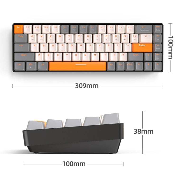Frendorf | ZIYOU LANG K68 68 Tasten Bluetooth Drahtlos Dual Modell Mechanische Tastatur, Stil: Rote Welle Version (Grau)