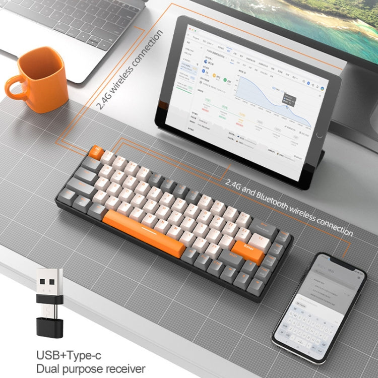 Frendorf | ZIYOU LANG K68 68 Tasten Bluetooth Drahtlos Dual Modell Mechanische Tastatur, Stil: Rote Welle Version (Grau)