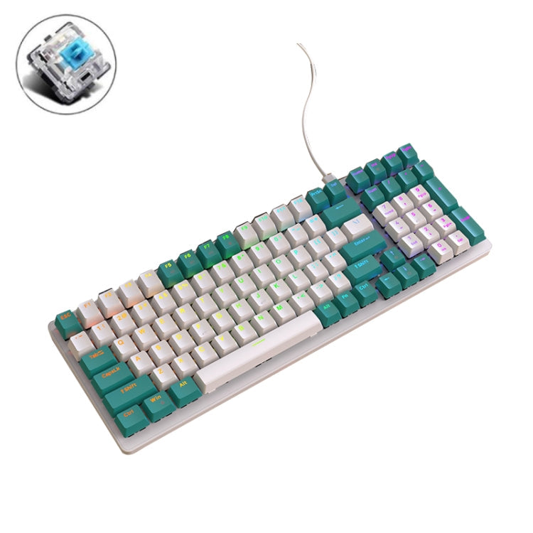Frendorf | ZIYOU LANG K3 100 Tasten Spiel Leuchtende Verdrahtete Mechanische Tastatur, Kabel Länge: 1,5 m, Stil: Wassergrün Hot Plug Version Grüner Achse