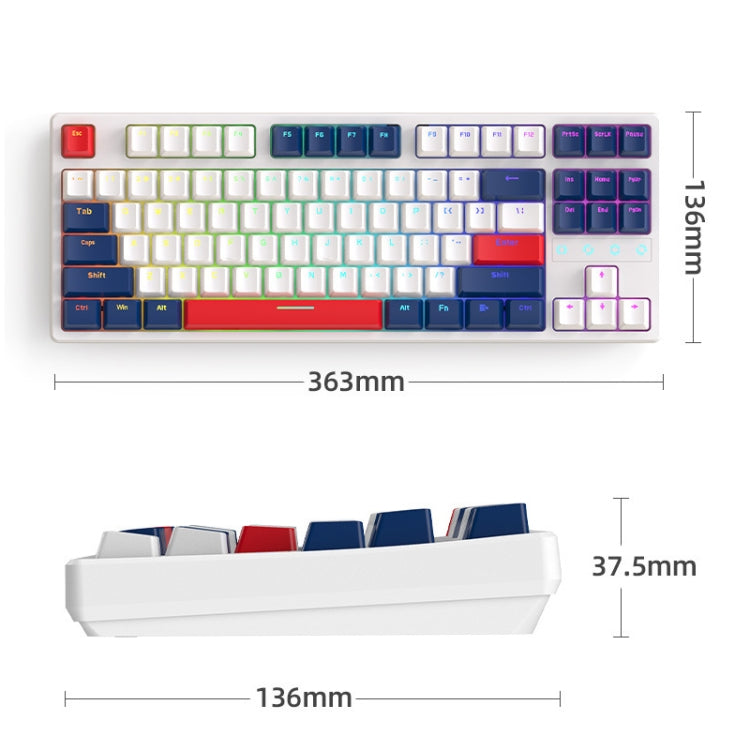 Frendorf | ZIYOU LANG K87 87-Tasten Hot-Swap-fähige kabelgebundene mechanische Tastatur, Kabellänge: 1,5 m, Stil: Roter Schaft (Mikro-Licht Weißes Licht)
