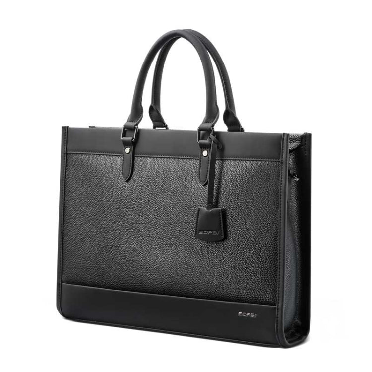 Frendorf | Bopai 11-98811 Leder Business große Kapazität Laptop Handtasche Messenger Aktentasche (Schwarz)