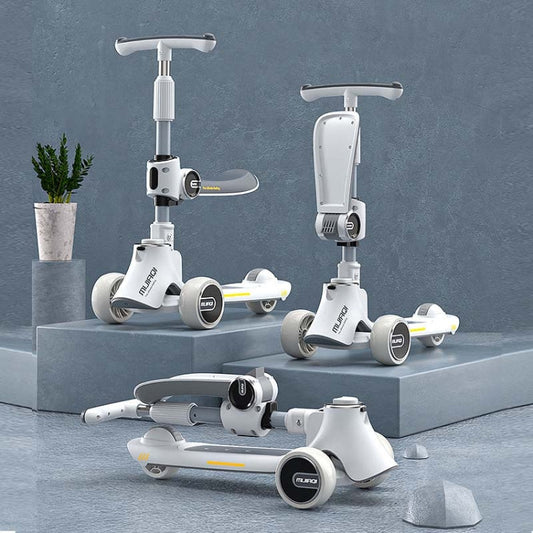 Frendorf | MIJIAQI 01 3 In 1 Multifunktionaler Faltbarer Kinderroller mit Musik und Lichtern, Spezifikation: Weißer Sitz