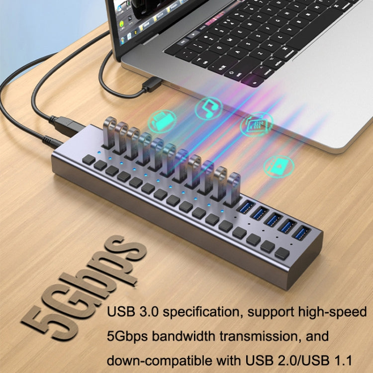 Frendorf | HS-716MG USB3.0 Kunststoffgehäuse Schwarz 10 Ports 12V/4A Erweiterungsdock Computer Kamera HUB