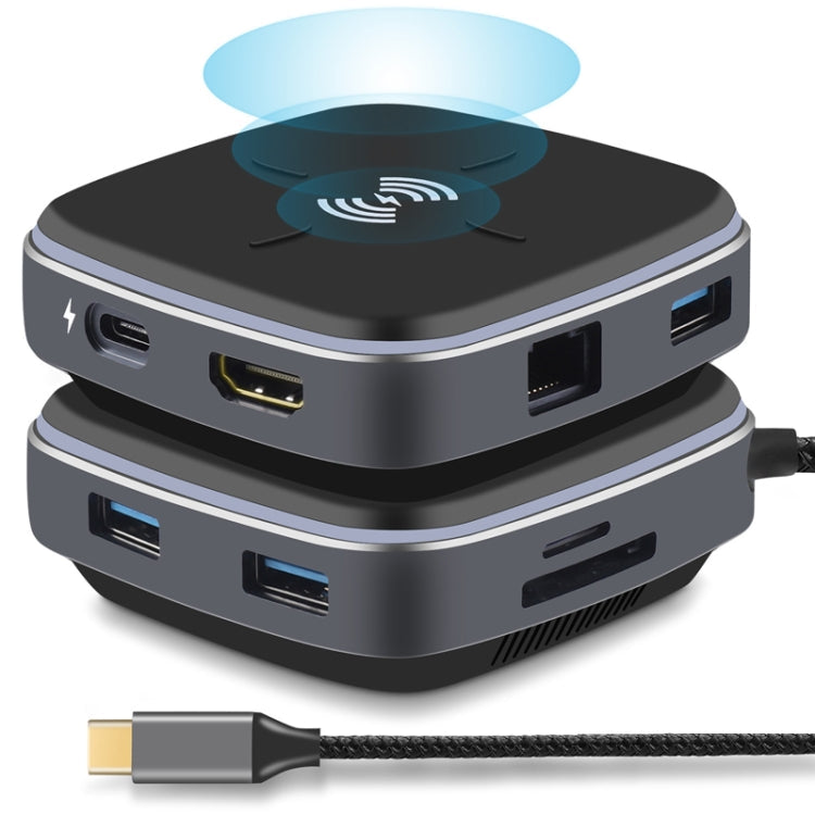 Frendorf | AY95 9 In 1 TYPE-C/USB-C HUB Erweiterter Dock Wireless Schnelllade-Konzentator(Schwarz)