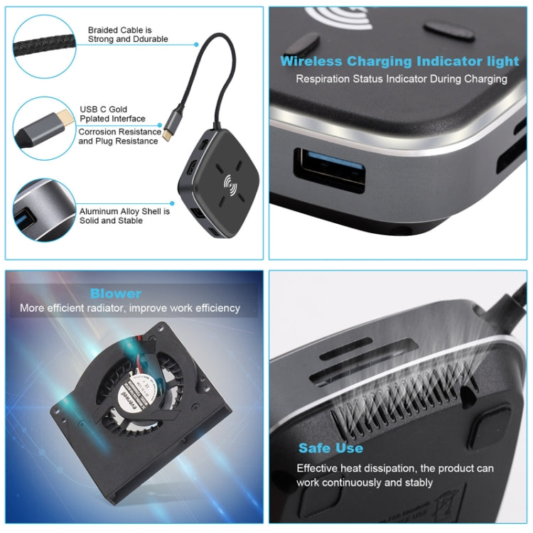 Frendorf | AY95 9 In 1 TYPE-C/USB-C HUB Erweiterter Dock Wireless Schnelllade-Konzentator(Schwarz)