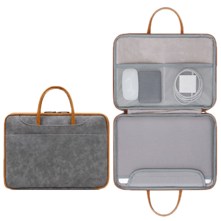 Frendorf | Baona Leder Vollständig Offenes Tragbares Waterproof Computer Tasche, Größe: 15/15,6/16 Zoll (Grau Braun)