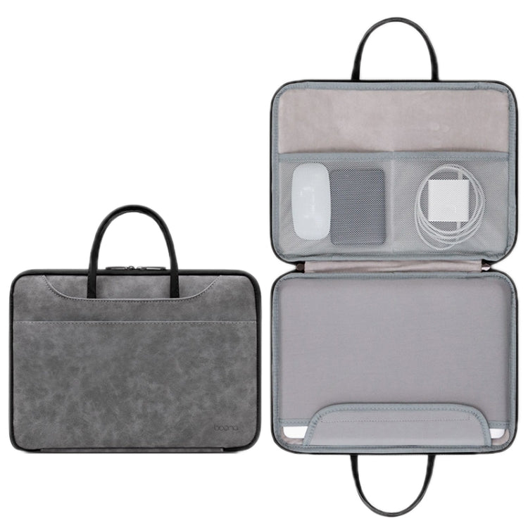 Frendorf | Baona Leder Vollständig Offen Tragbar Wasserfest Computer Tasche, Größe: 15/15,6/16 Zoll (Grau Schwarz)