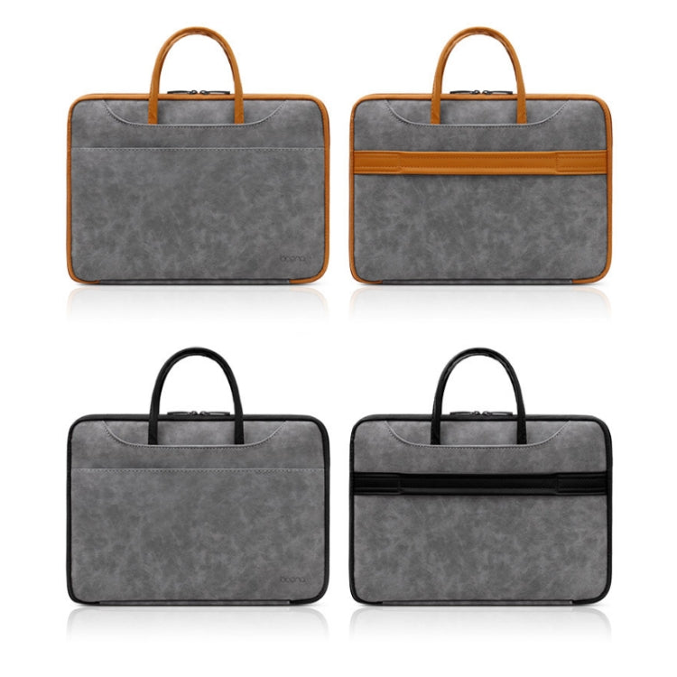 Frendorf | Baona Leder Vollständig Offenes Tragbares Waterproof Computer Tasche, Größe: 15/15,6/16 Zoll (Grau Braun)